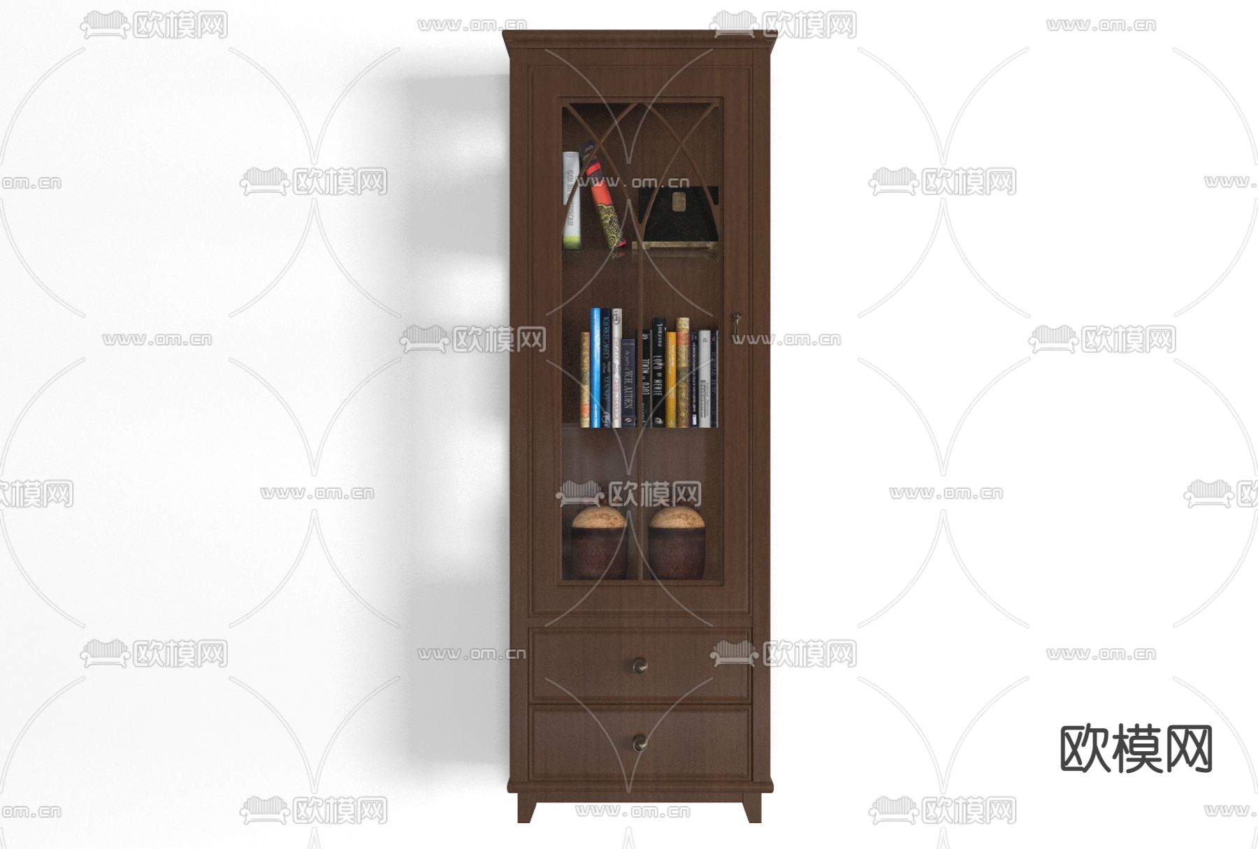美式实木书柜免费3d模型下载