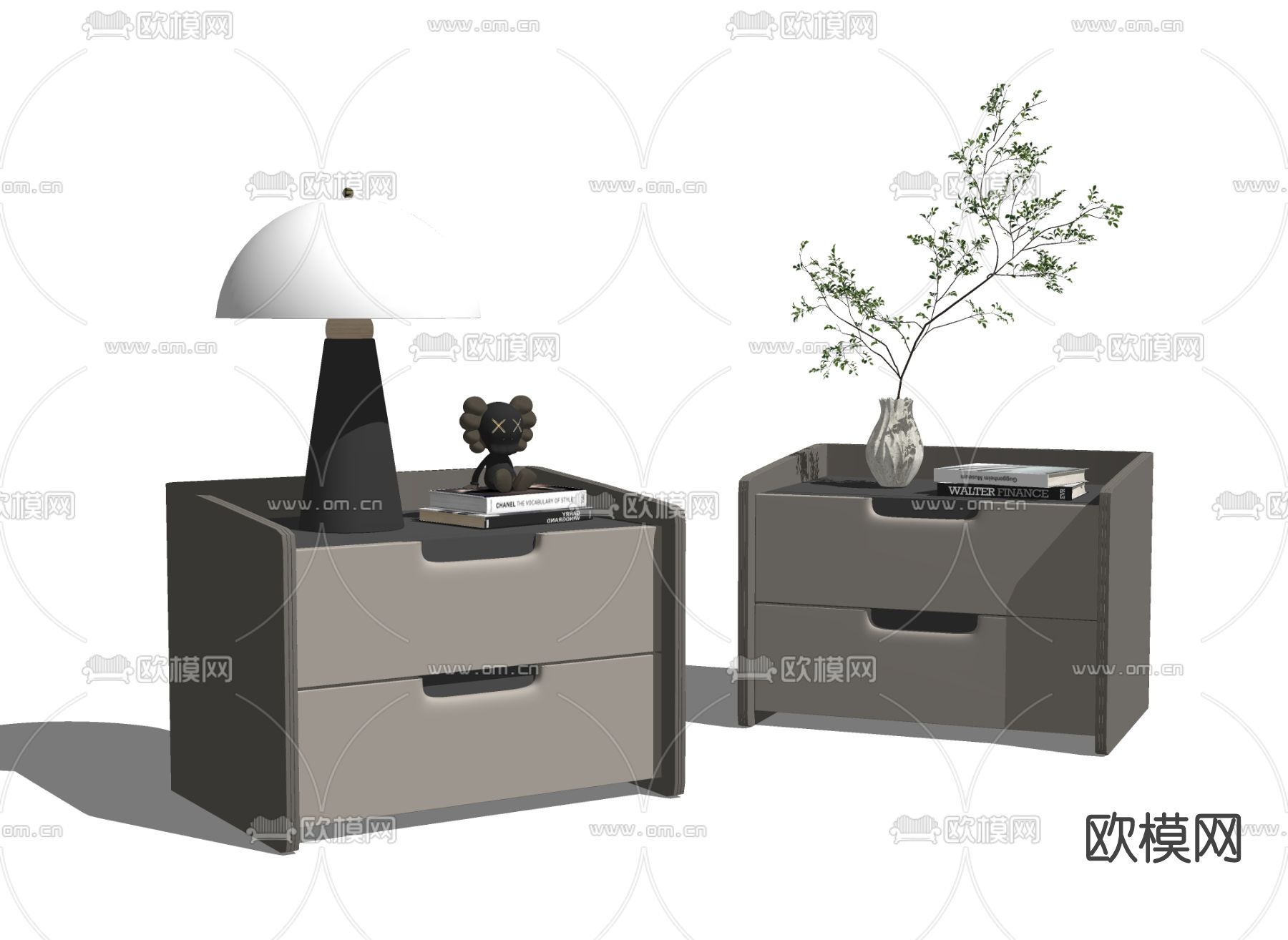 现代床头柜su模型下载（渲染图2）