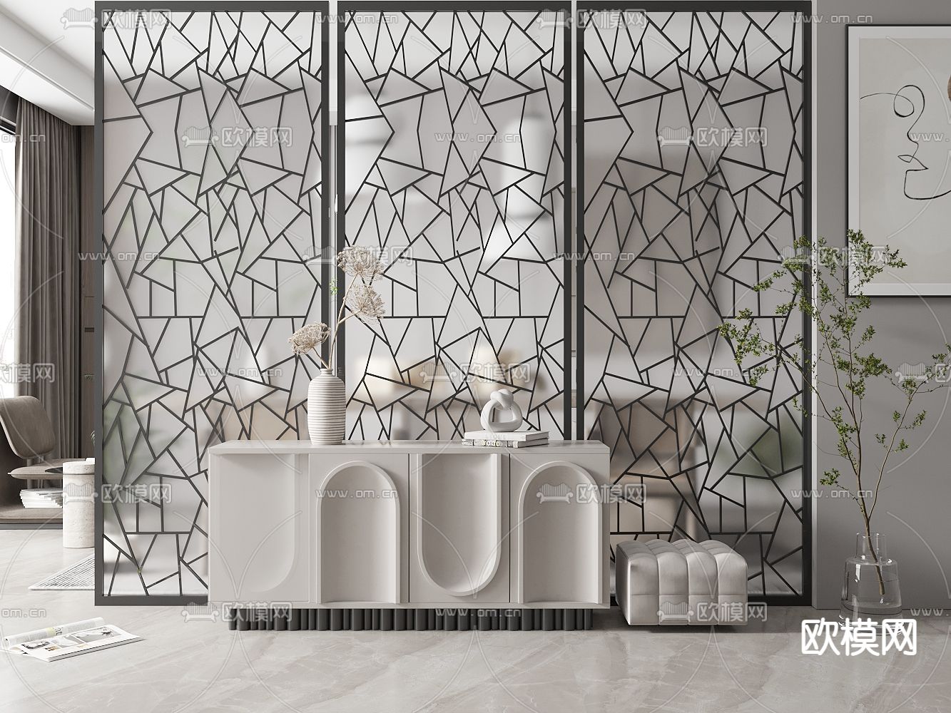 现代铁艺隔断屏风3d模型下载