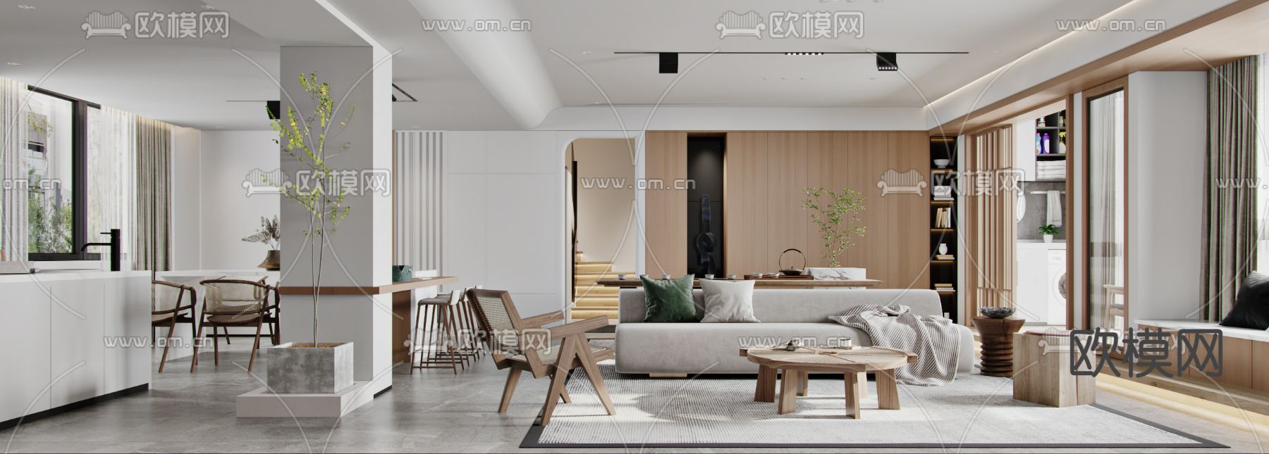 北欧复式客餐厅3d模型下载（渲染图1）