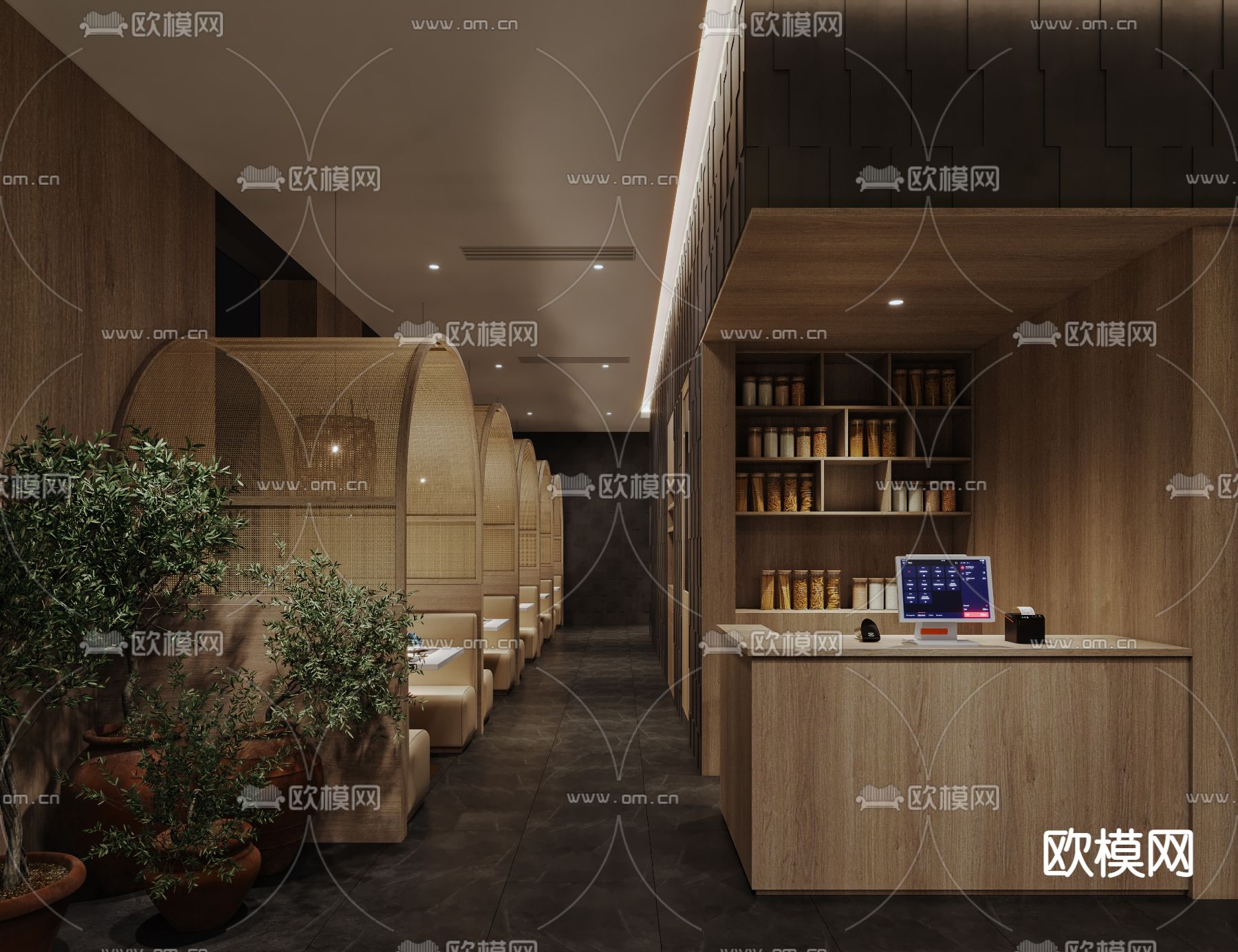 侘寂风西餐厅3d模型下载（渲染图2）