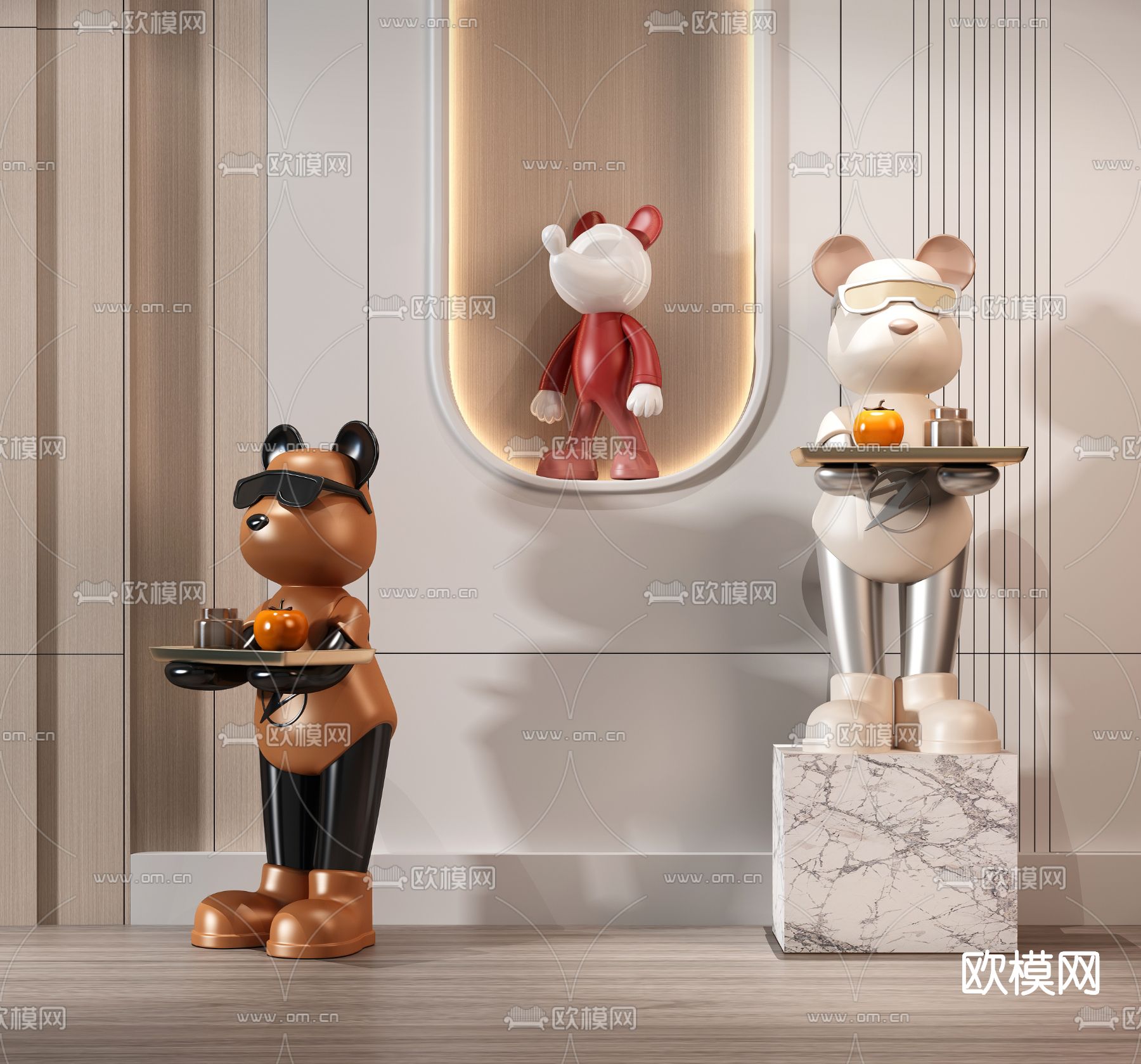 现代潮玩暴力熊雕塑3d模型