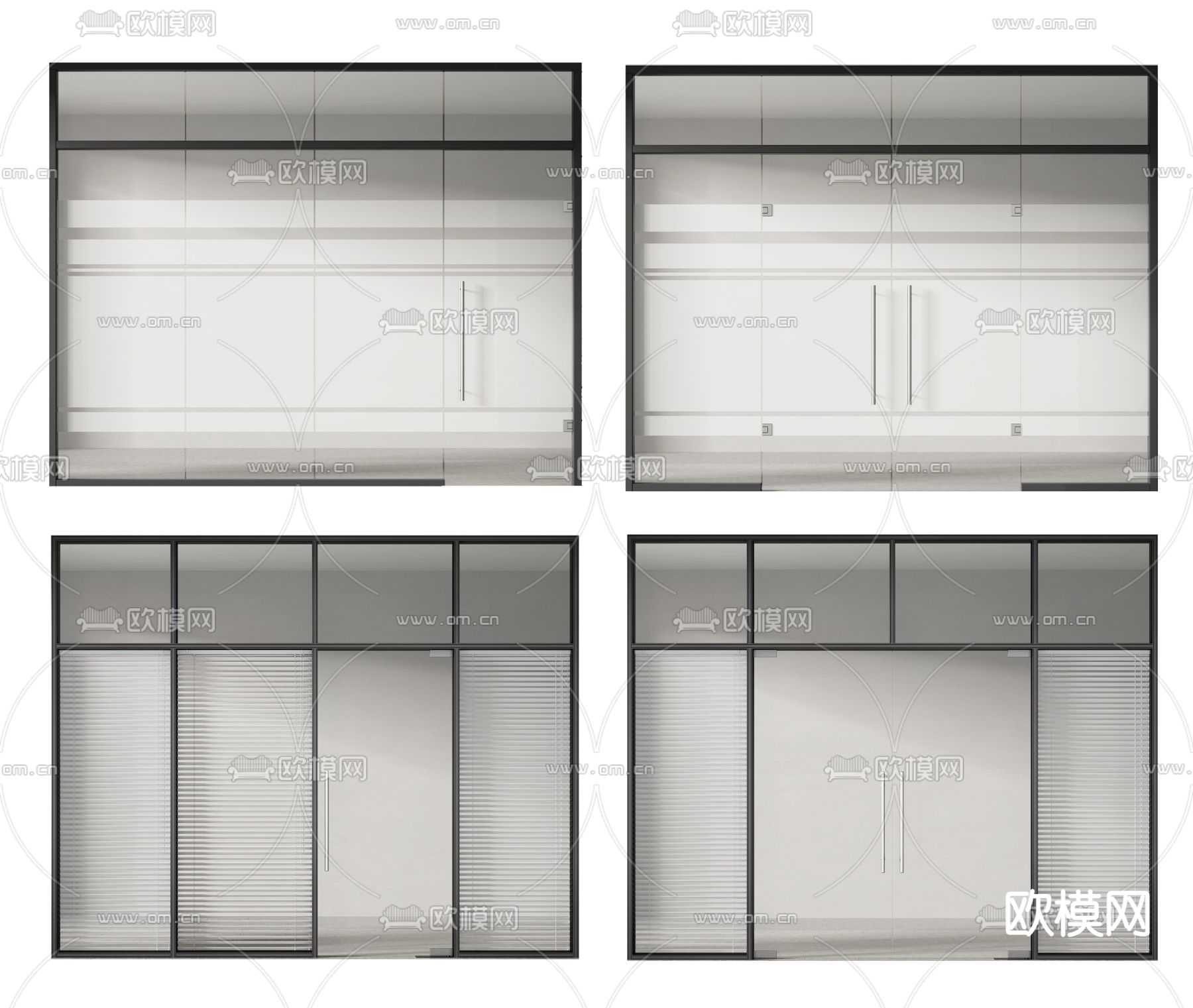 现代办公玻璃门玻璃隔断3d模型