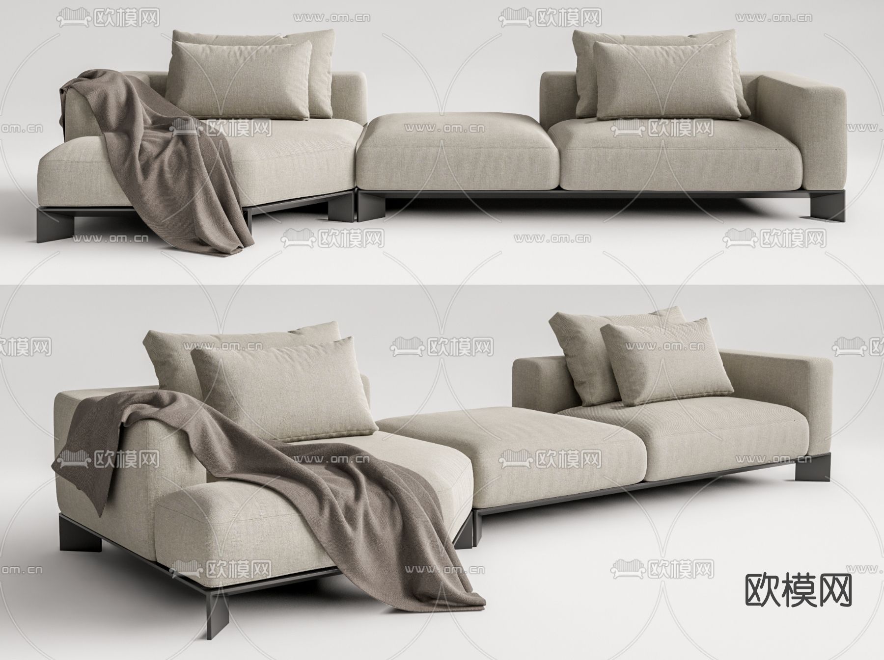 现代布艺多人沙发su模型下载（渲染图1）