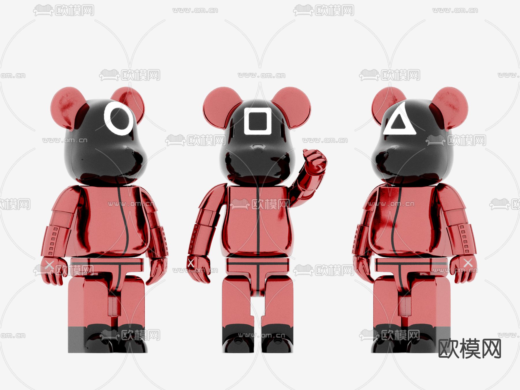 现代鱿鱼游戏暴力熊电镀潮玩公仔3d模型下载