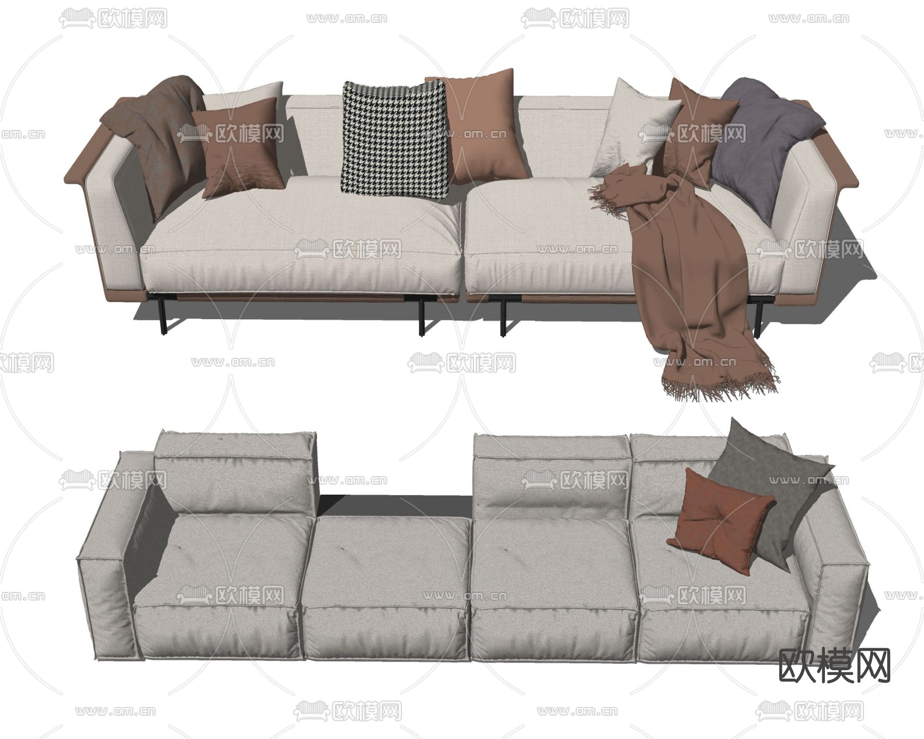 现代布艺多人沙发su模型下载（渲染图2）