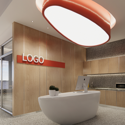  现代办公室办公前台休息区su模型 