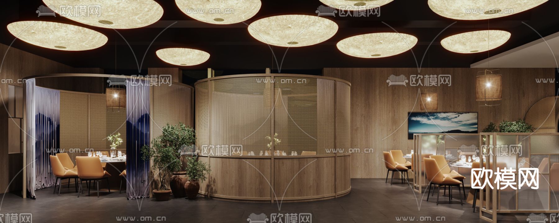 侘寂风西餐厅3d模型下载（渲染图3）