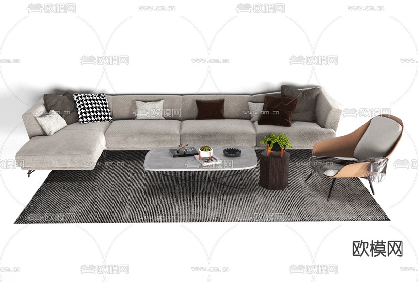 现代布艺组合沙发免费3d模型下载_ID11661826_3dmax免费模型-欧模网