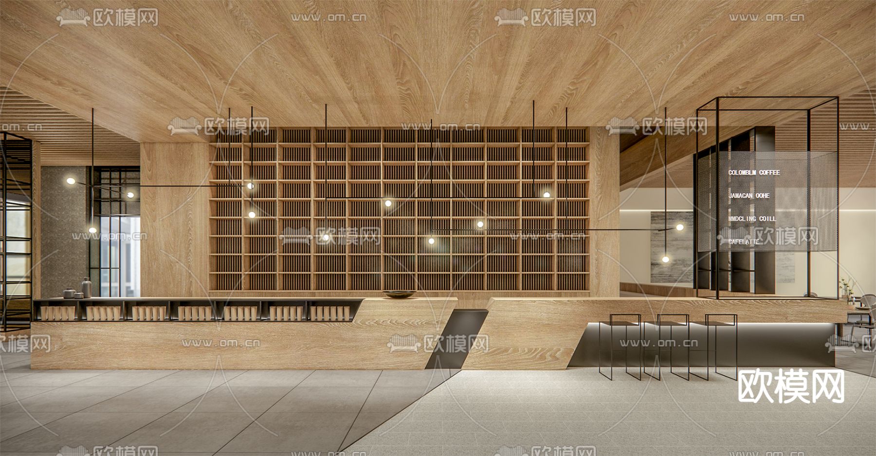 现代酒店前台售楼部前台su模型下载（渲染图1）