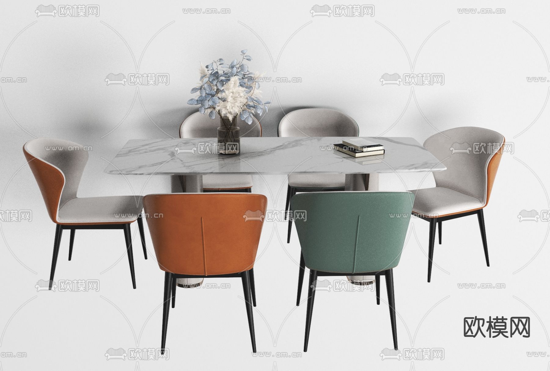 现代大理石餐桌椅免费3d模型下载