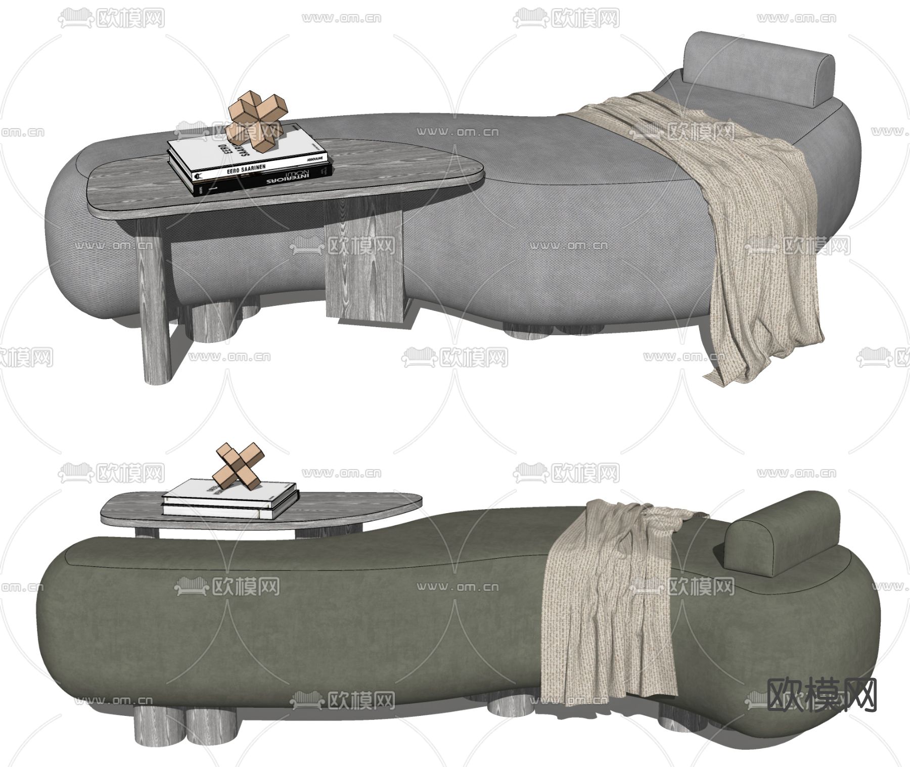 现代弧形贵妃椅su模型下载（渲染图2）