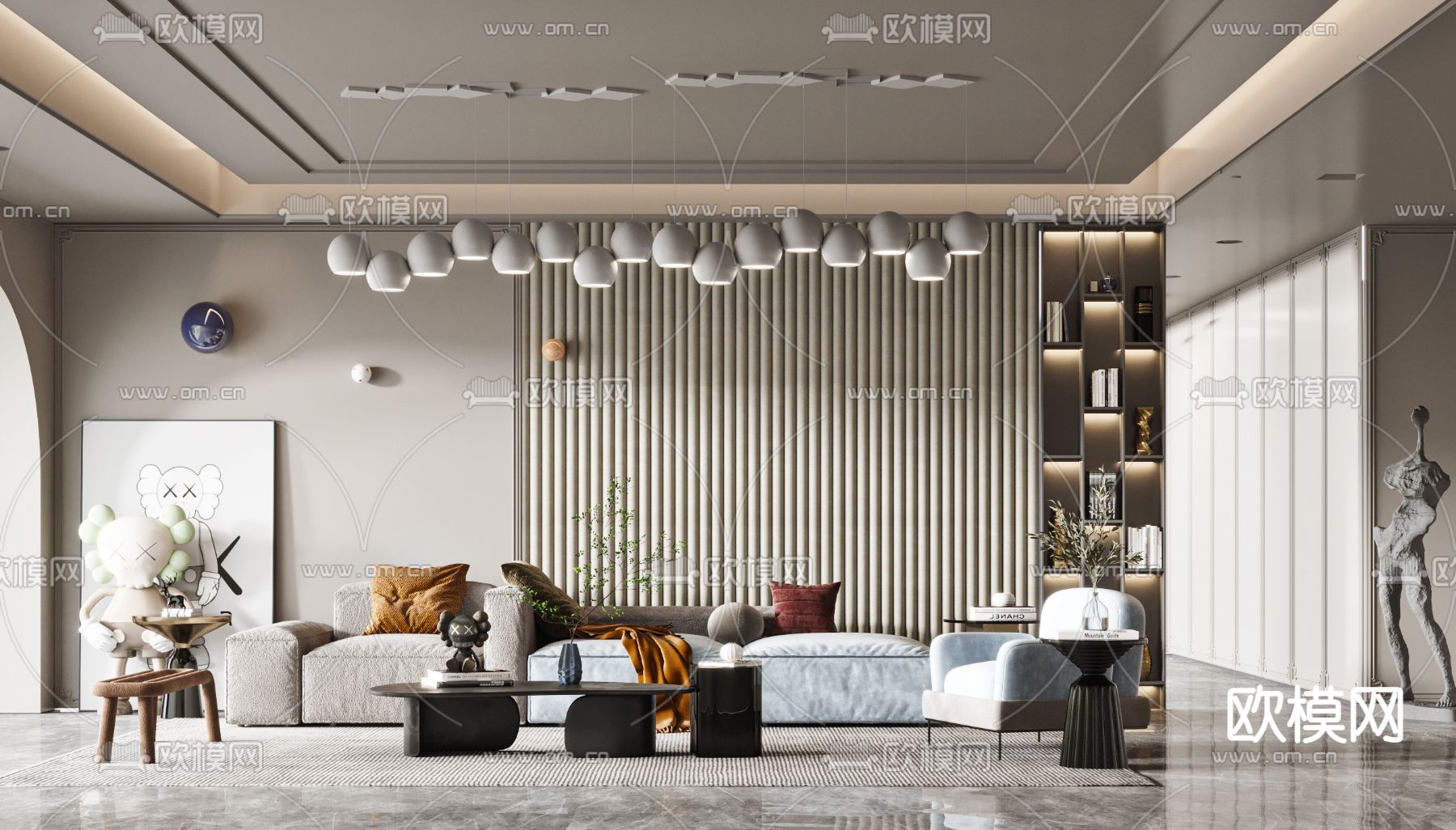 现代绒布沙发组合3d模型下载