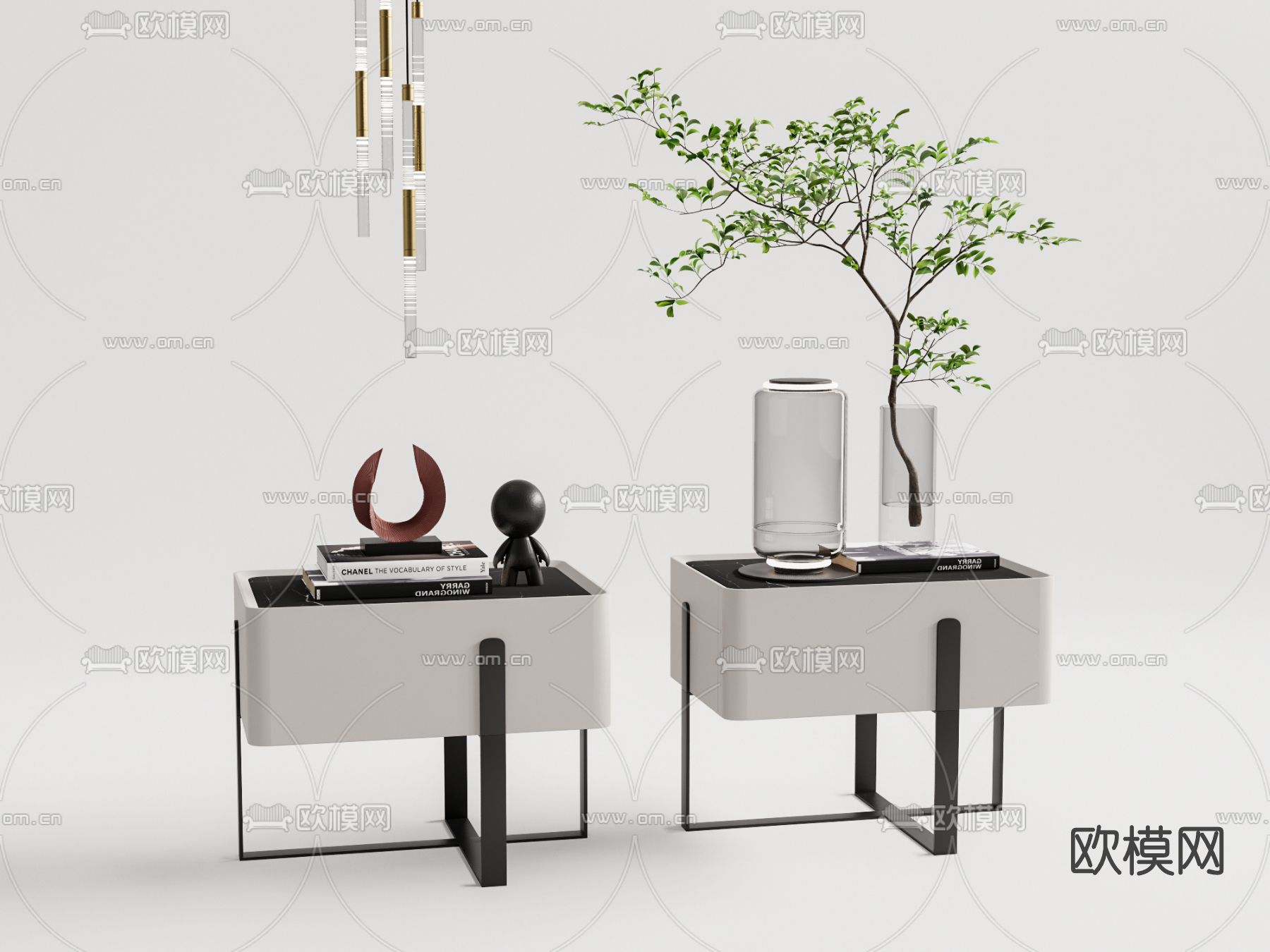 现代床头柜su模型下载（渲染图1）