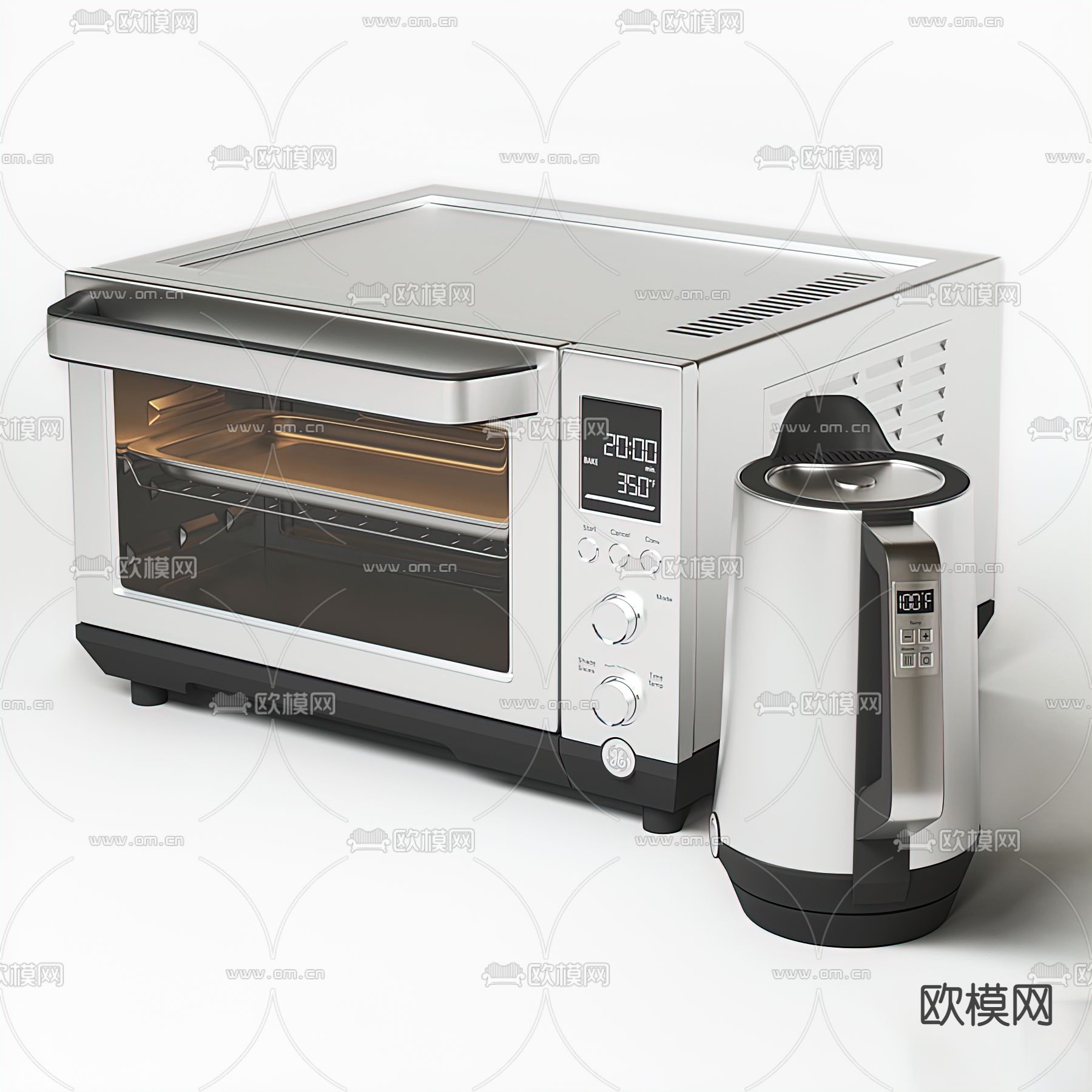 现代微波炉电水壶3d模型下载（渲染图2）