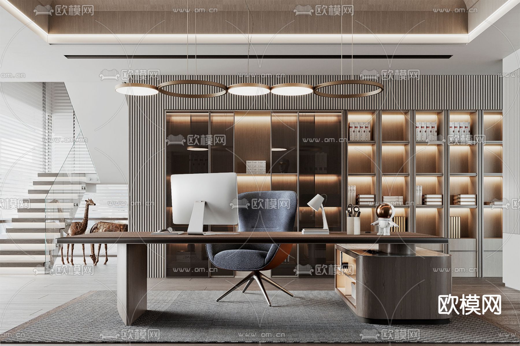 现代总经理办公室3d模型下载（渲染图1）