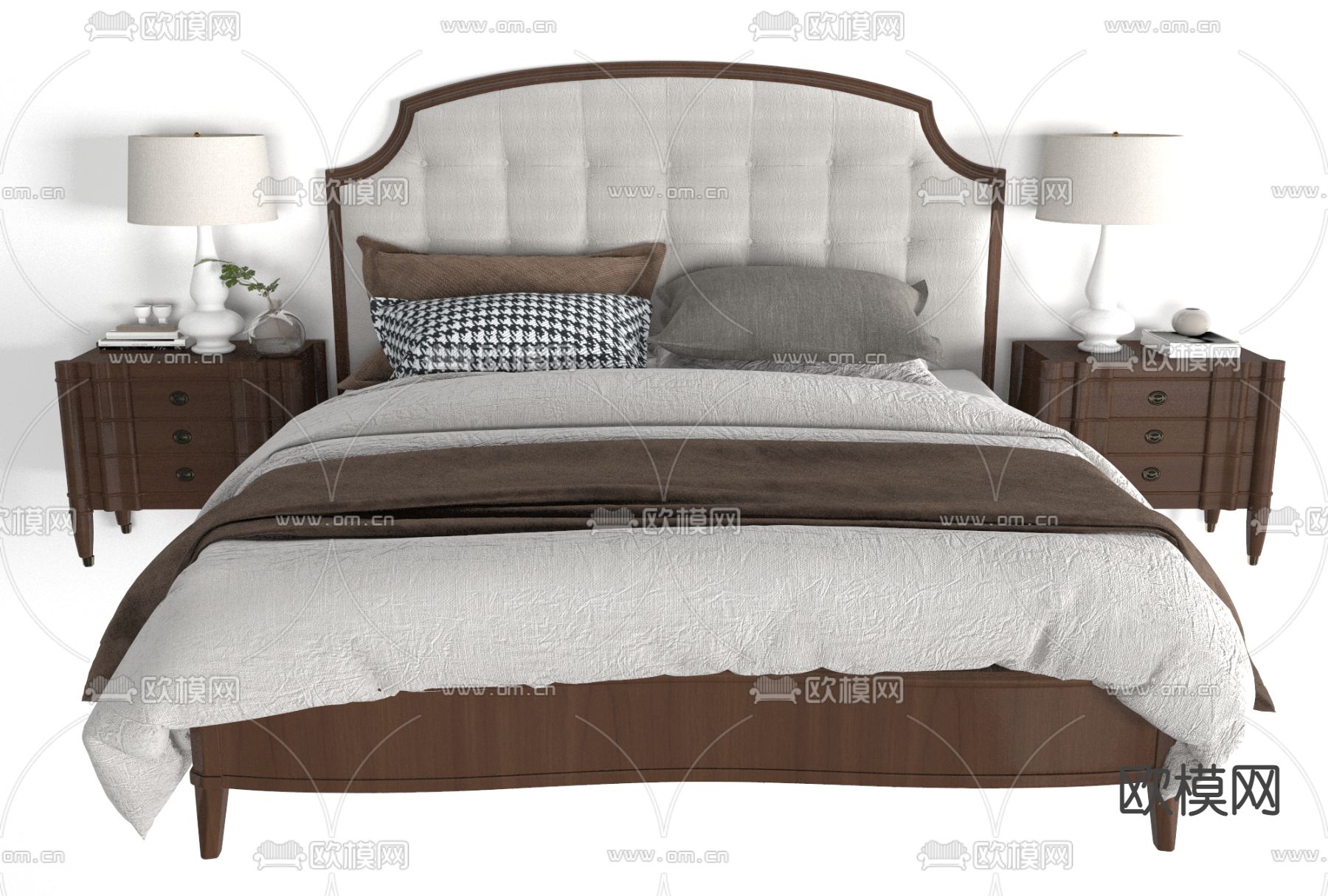 美式布艺双人床免费3d模型下载