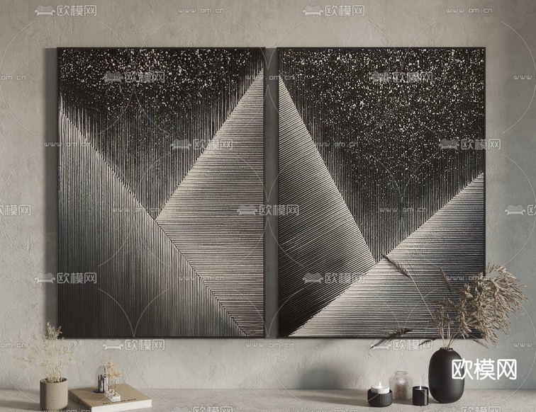 现代抽象装饰挂画3d模型下载