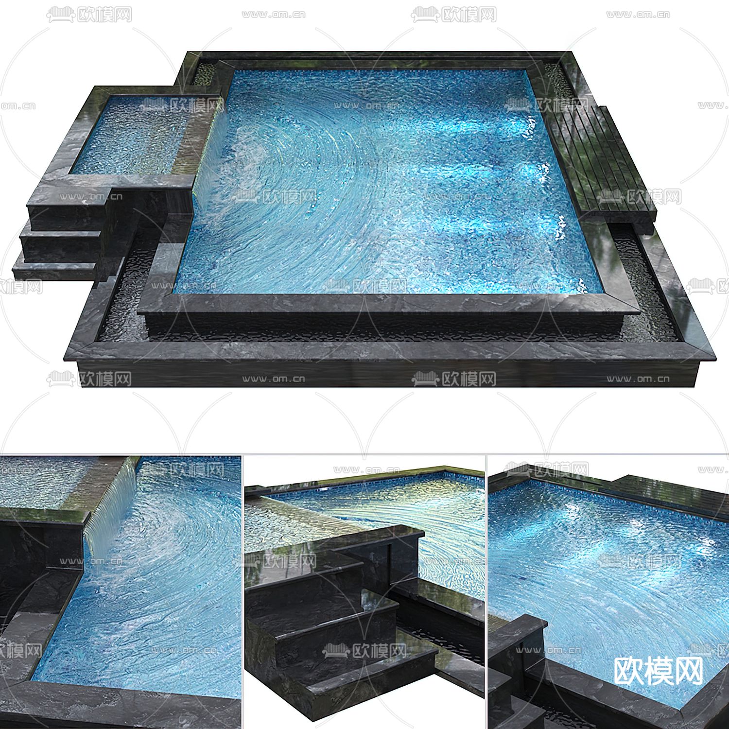 现代户外游泳池3d模型下载（渲染图1）