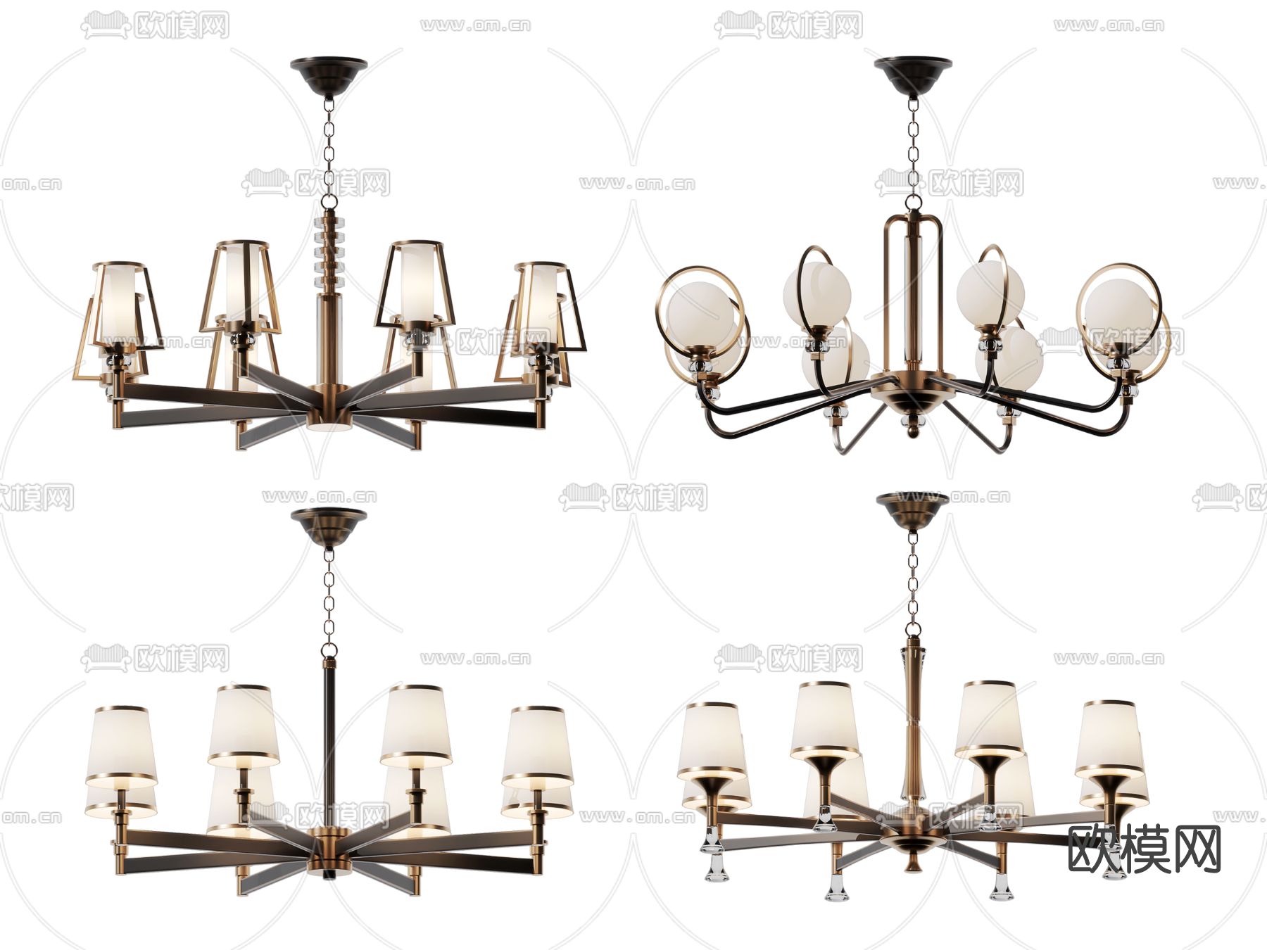 美式轻奢多头吊灯3d模型下载