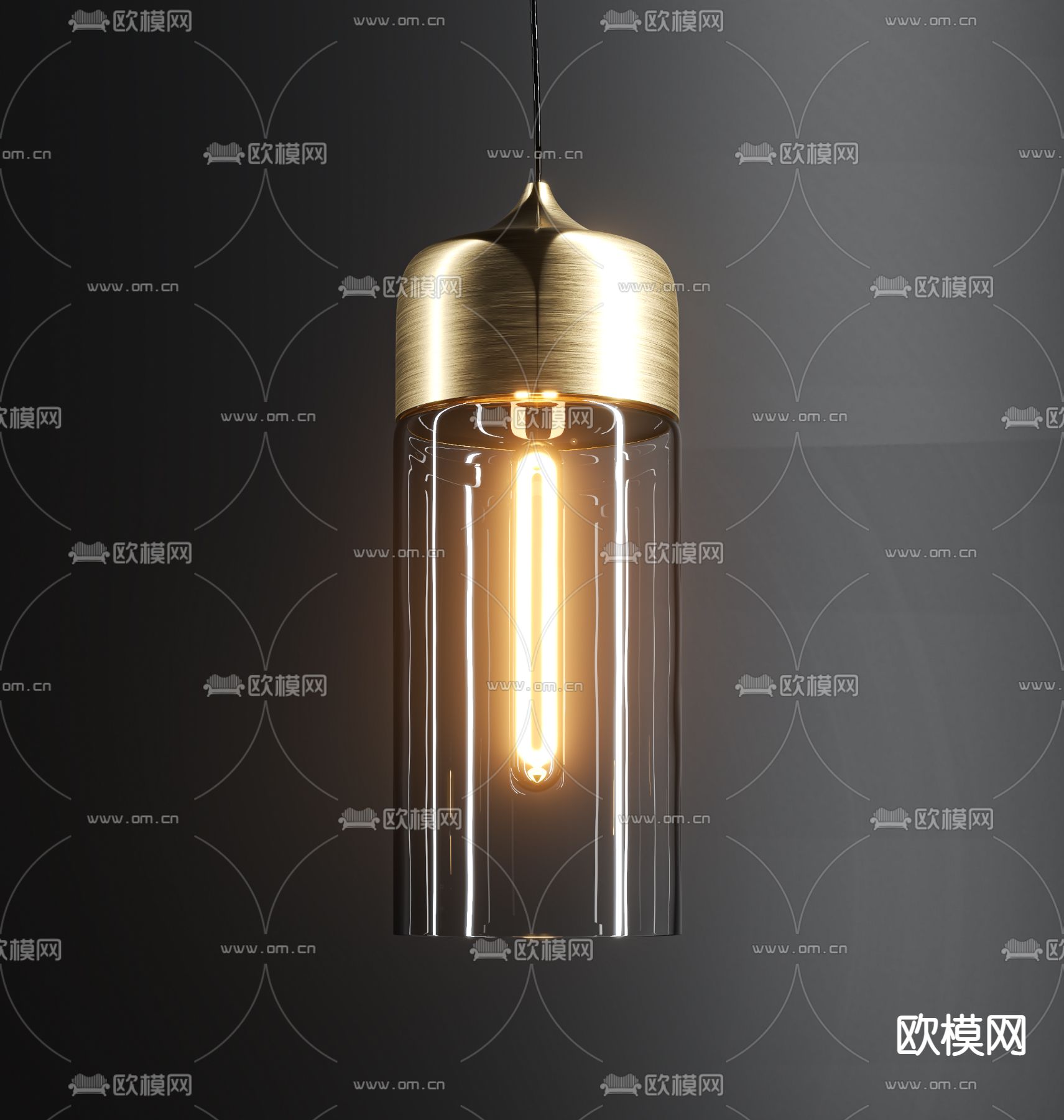 工业风玻璃圆柱形吊灯3d模型下载