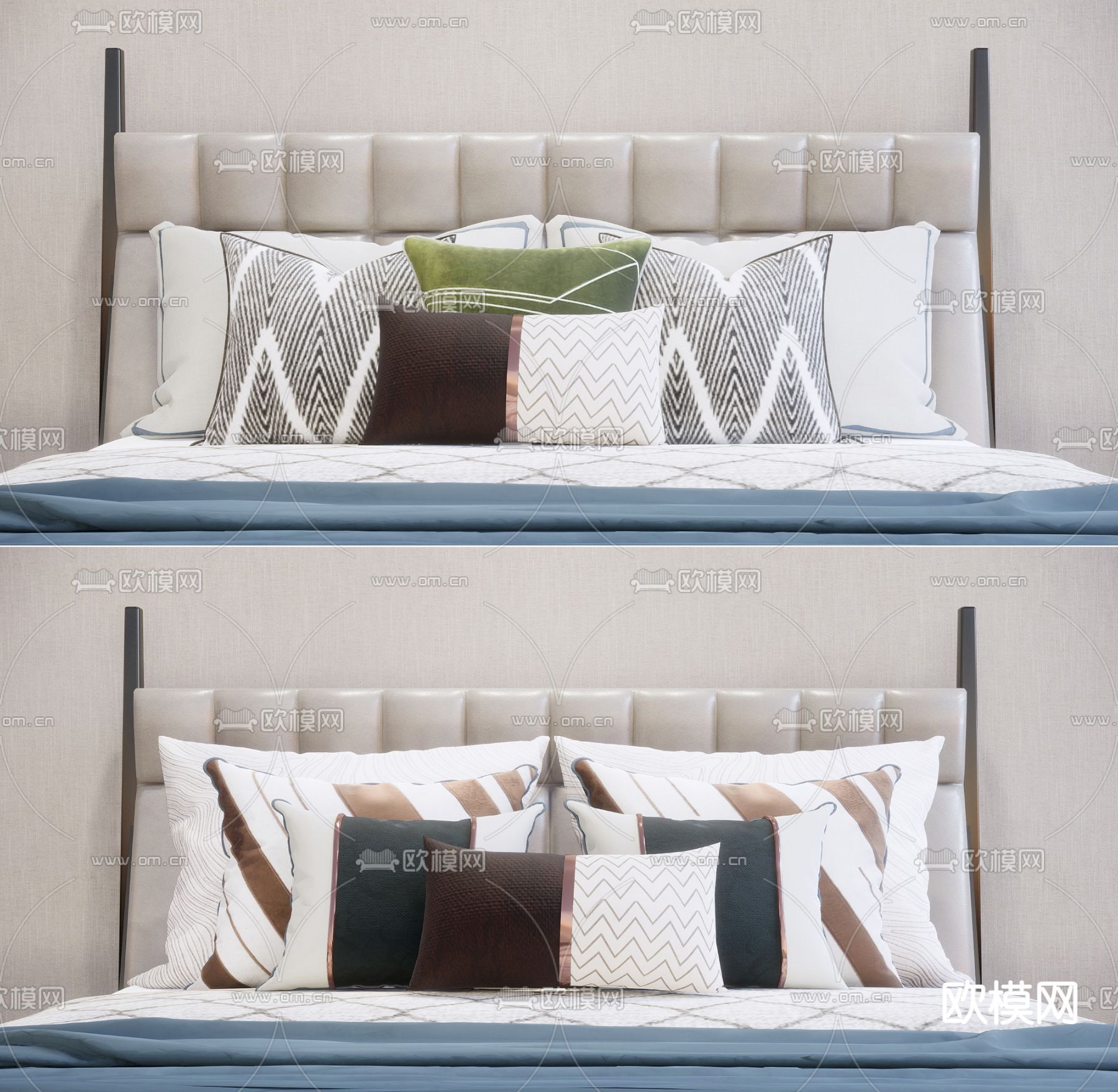 现代床品抱枕su模型下载（渲染图1）