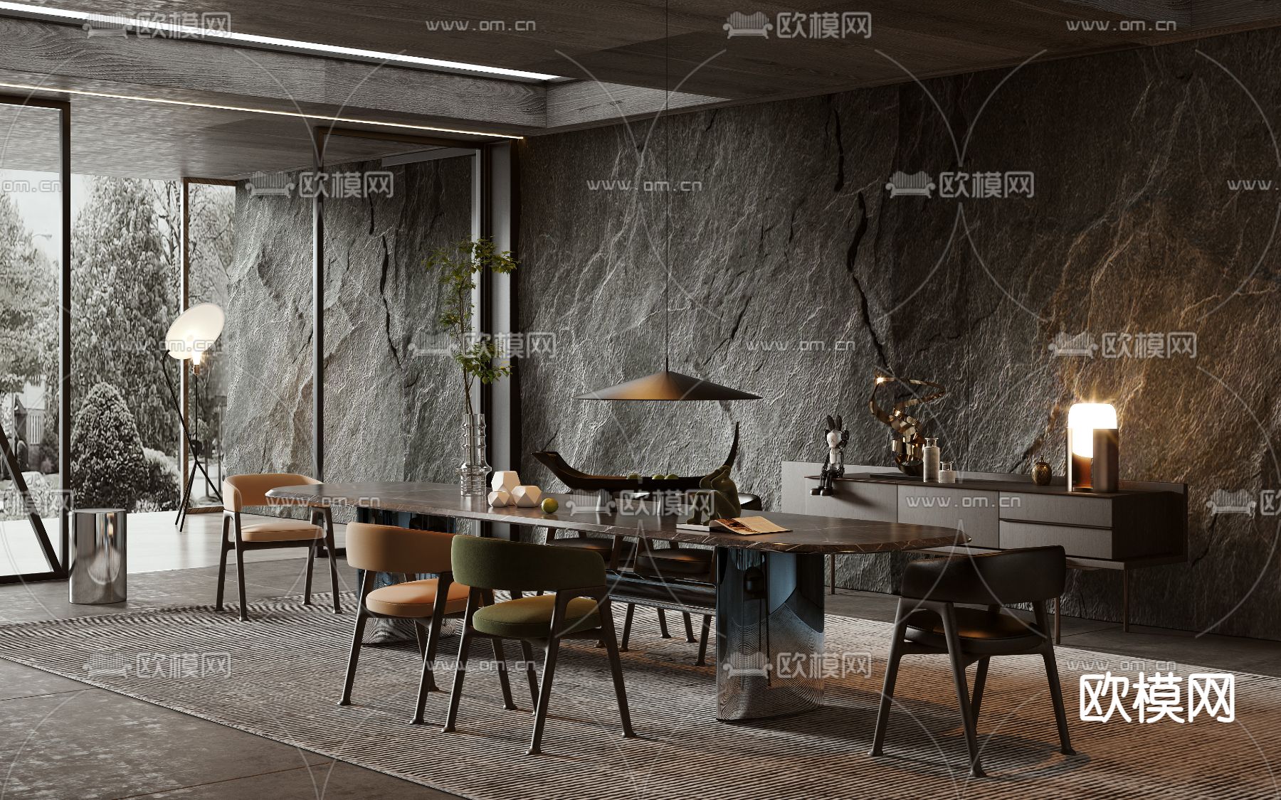 现代高级灰餐厅3d模型
