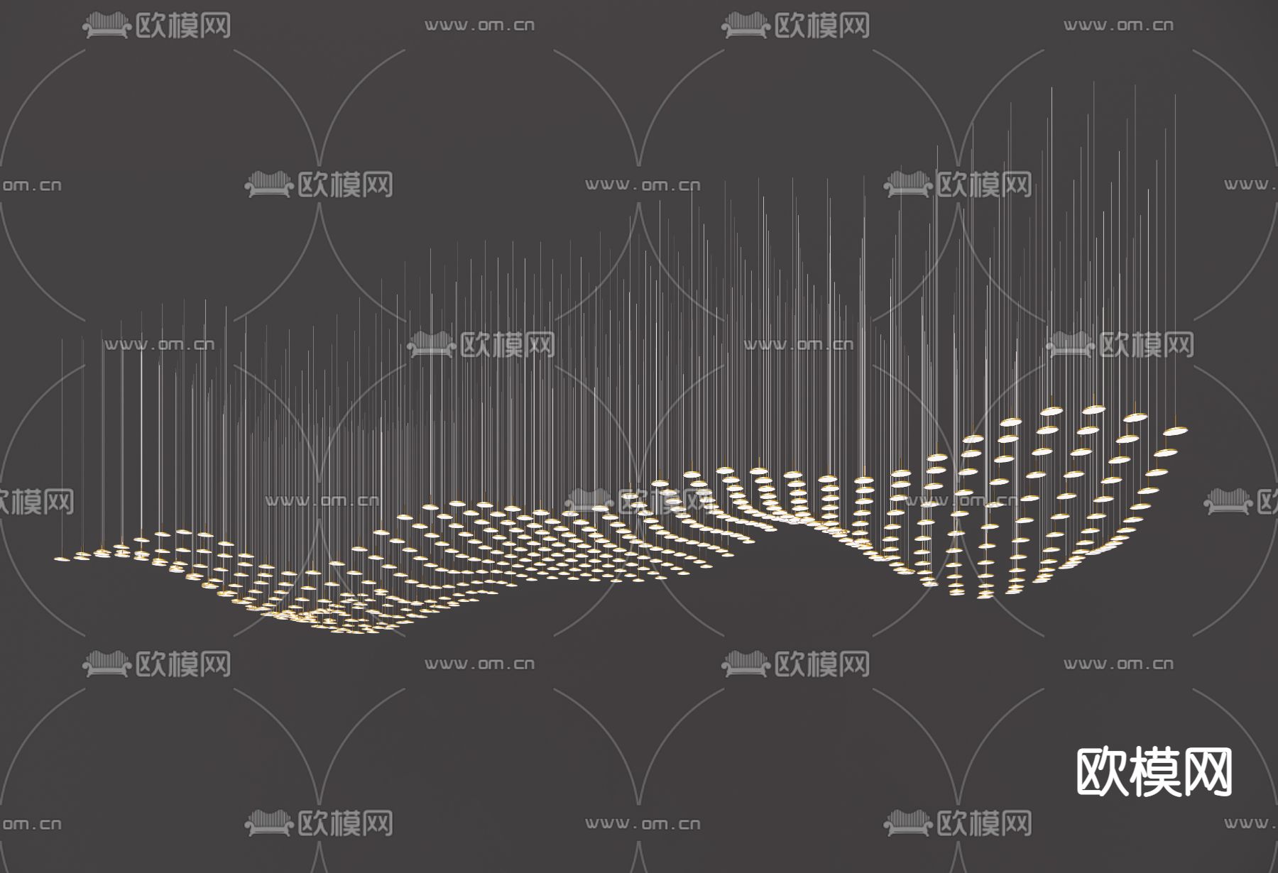 现代波浪艺术吊灯su模型下载（渲染图1）