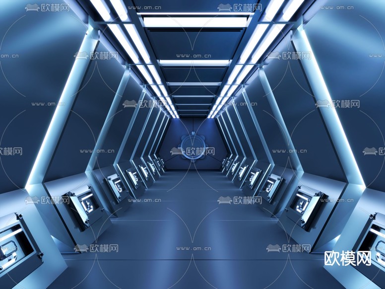 现代太空舱科技走廊3d模型下载
