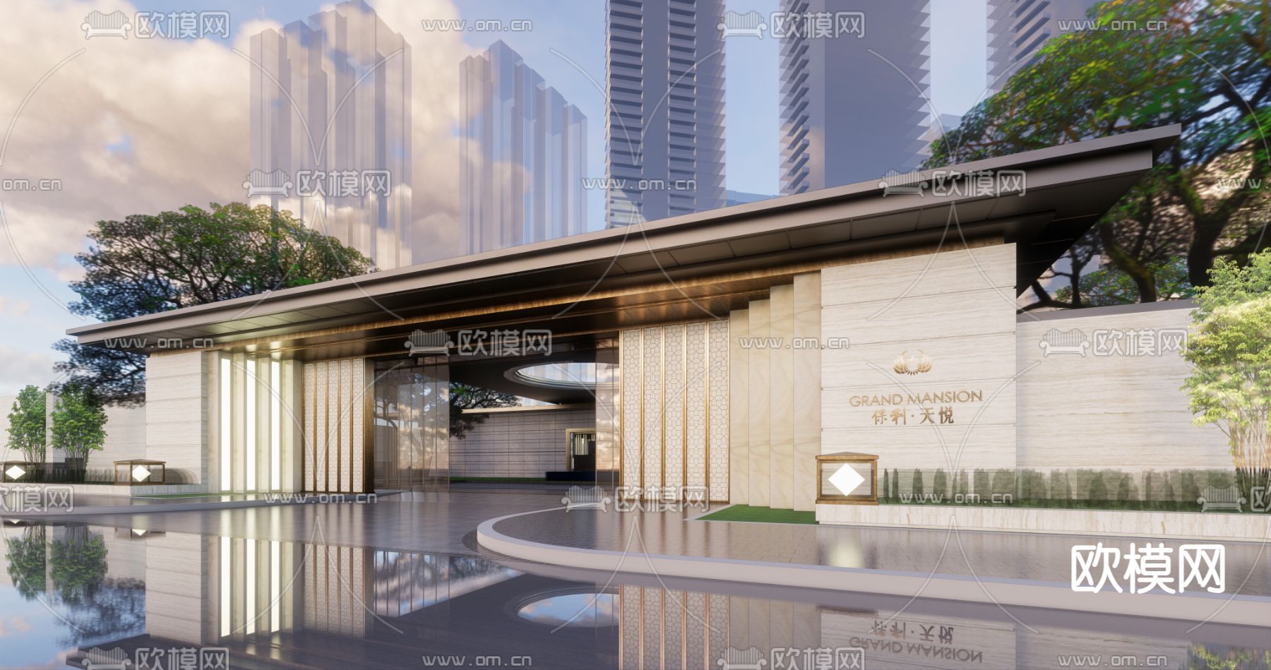现代景观大门su模型