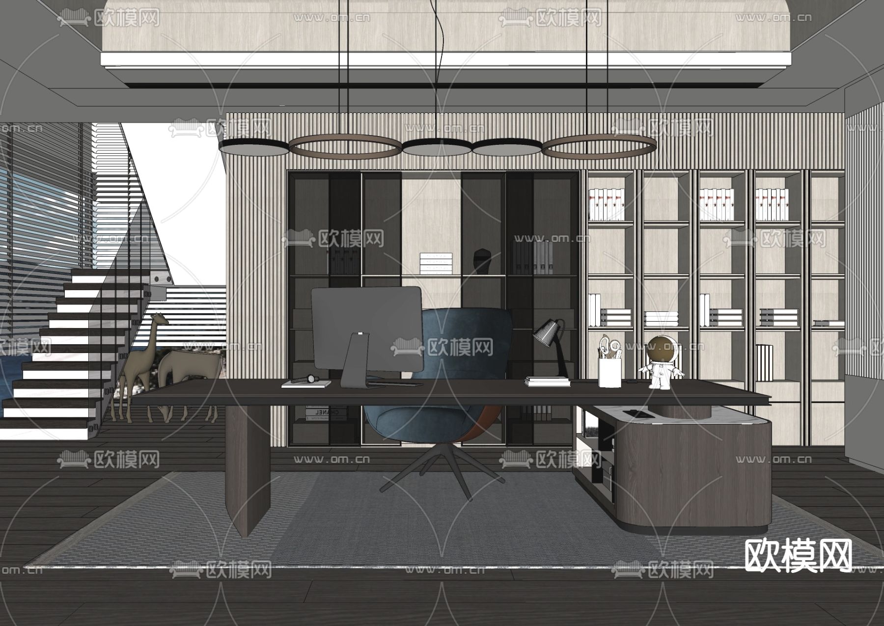现代总经理办公室su模型下载（渲染图2）
