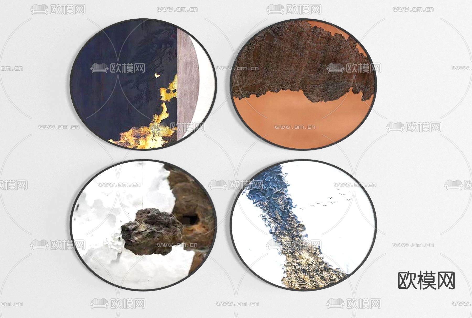 新中式抽象装饰画免费3d模型下载