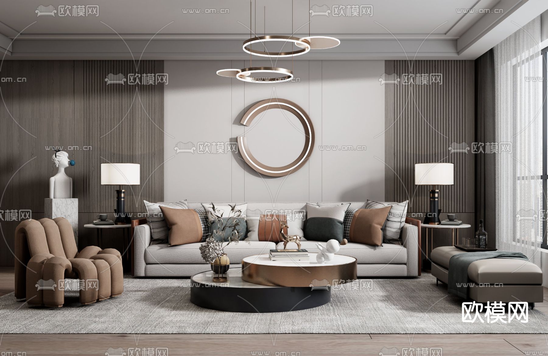 现代客厅su模型下载（渲染图1）