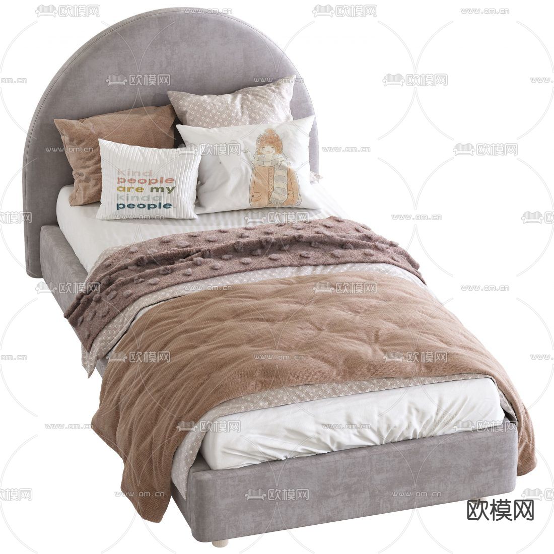 现代布艺单人床3d模型下载（渲染图3）