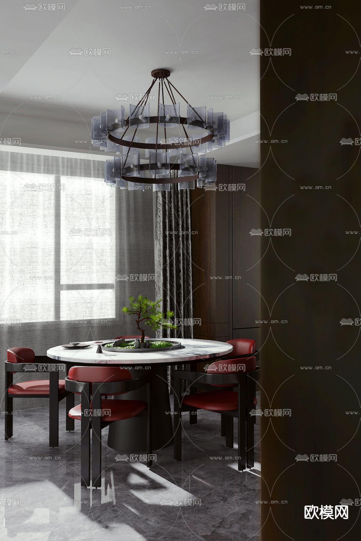 牧笛设计 新中式餐厅3d模型下载（渲染图1）