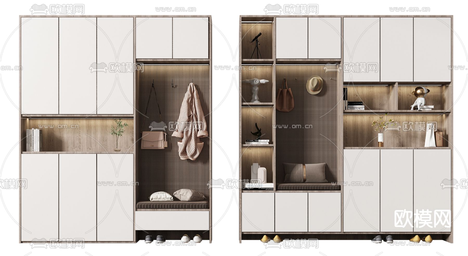 北欧原木鞋柜3d模型下载