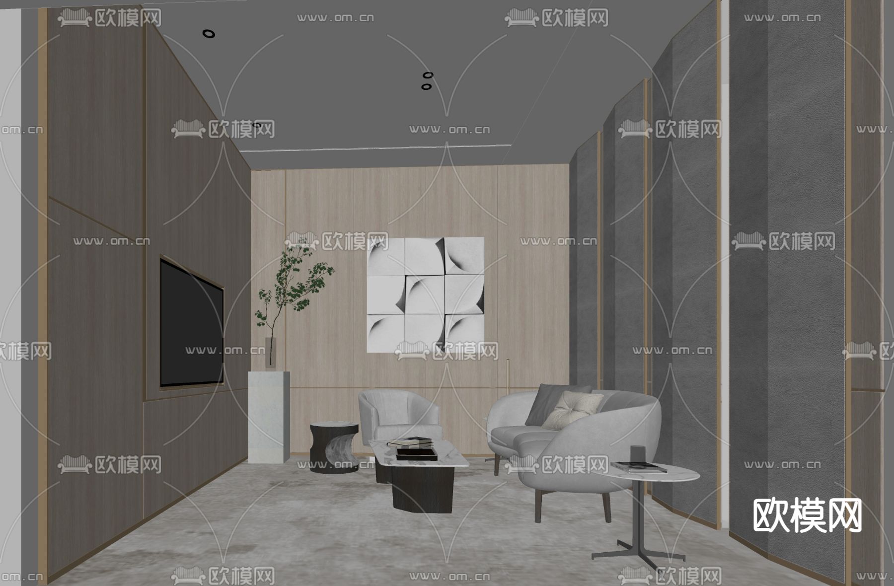 现代休息室接待室su模型下载