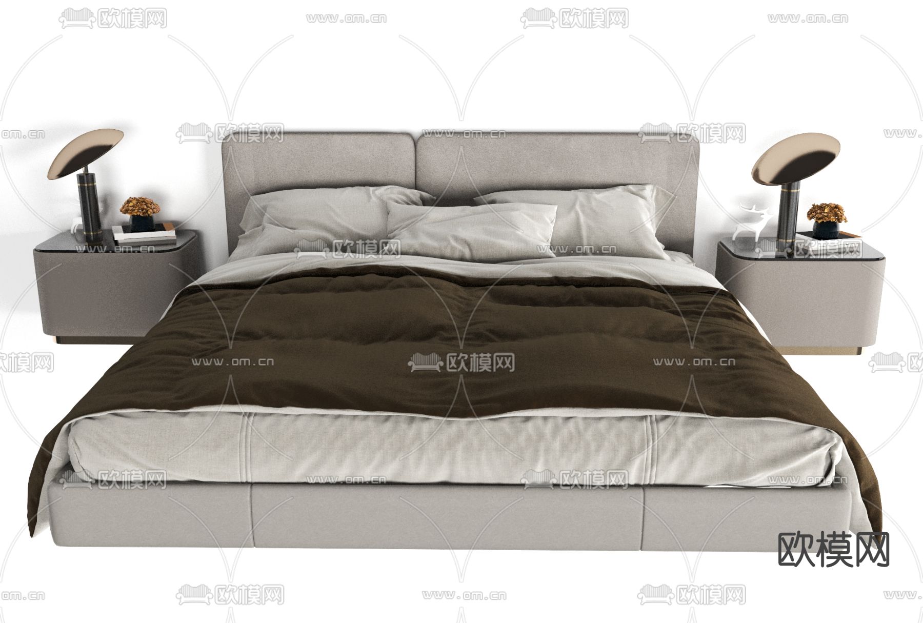 现代布艺双人床免费3d模型下载
