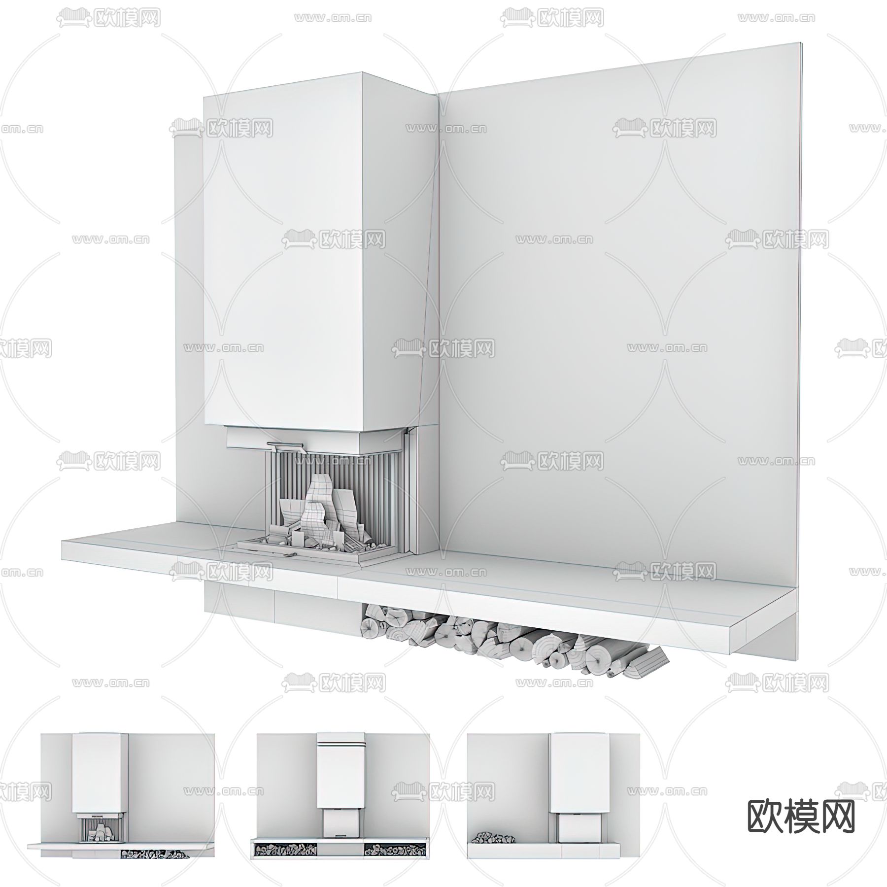 现代壁炉背景墙3d模型