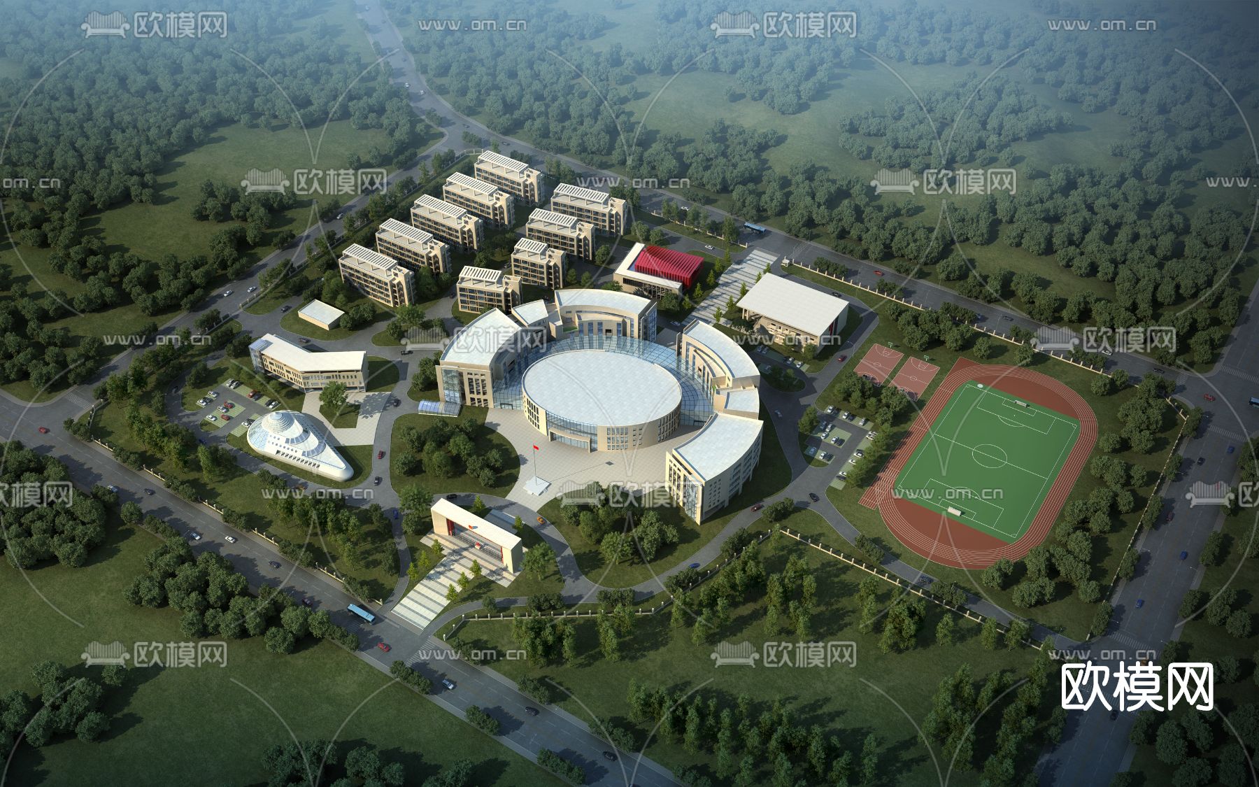 现代学校鸟瞰3d模型下载