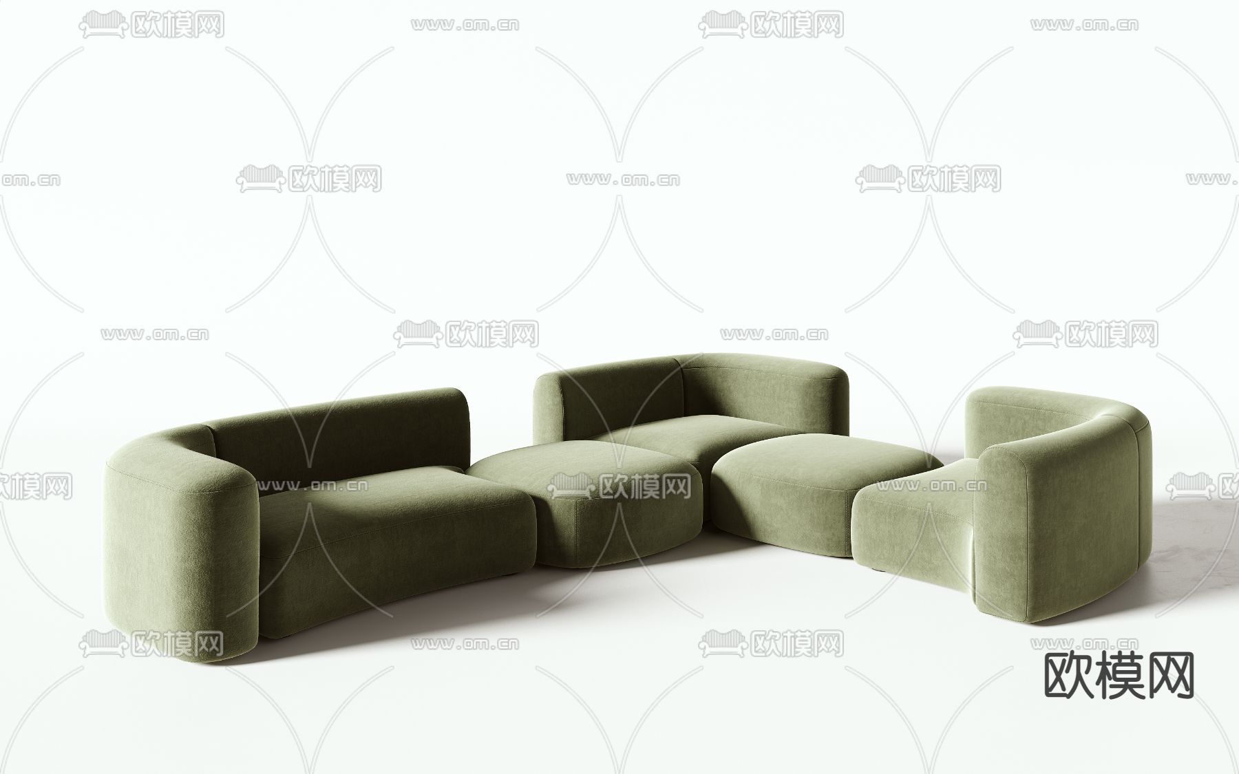 BAXTER 现代绒布转角沙发3d模型下载（渲染图2）