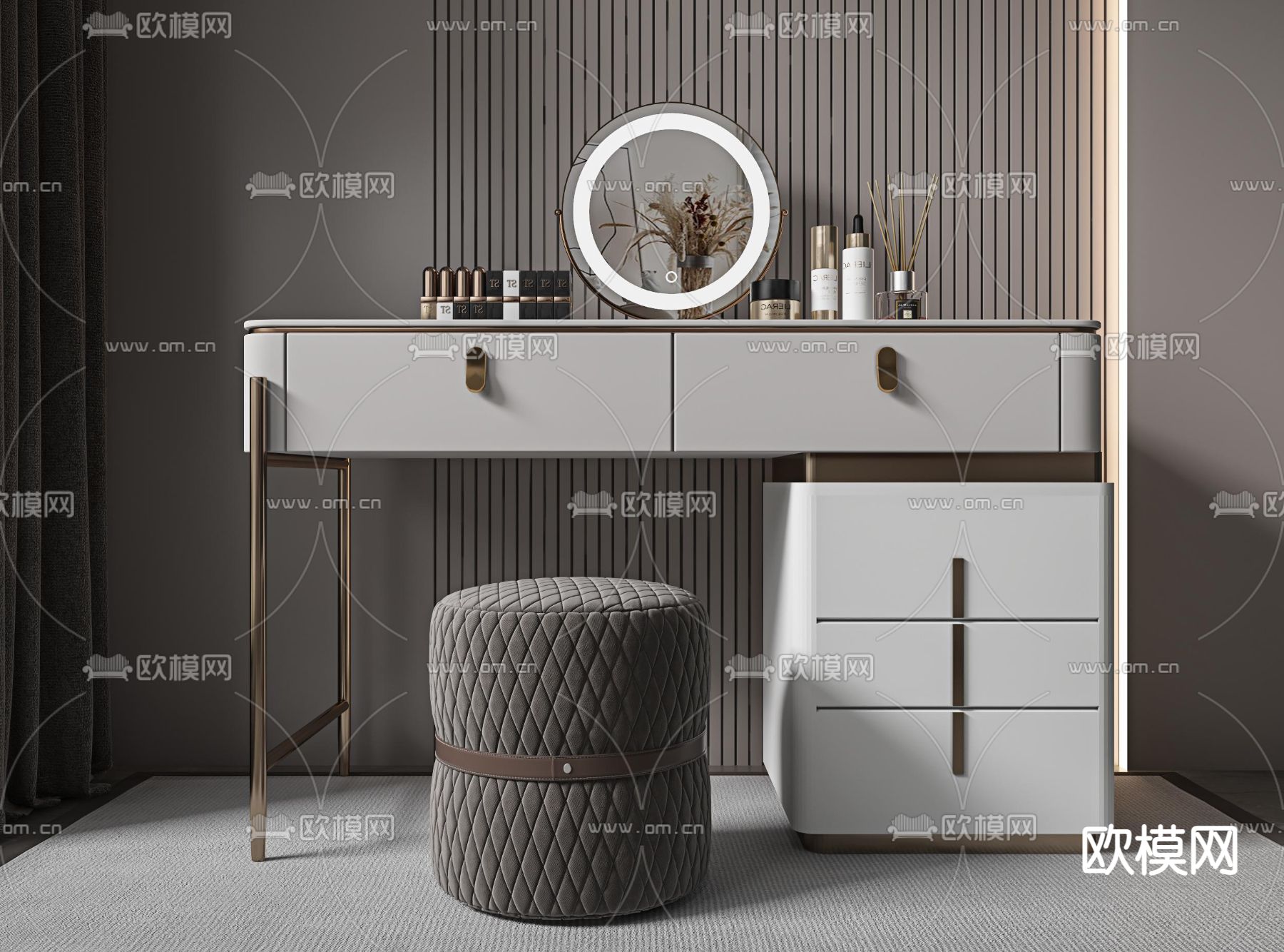 现代轻奢梳妆台3d模型下载
