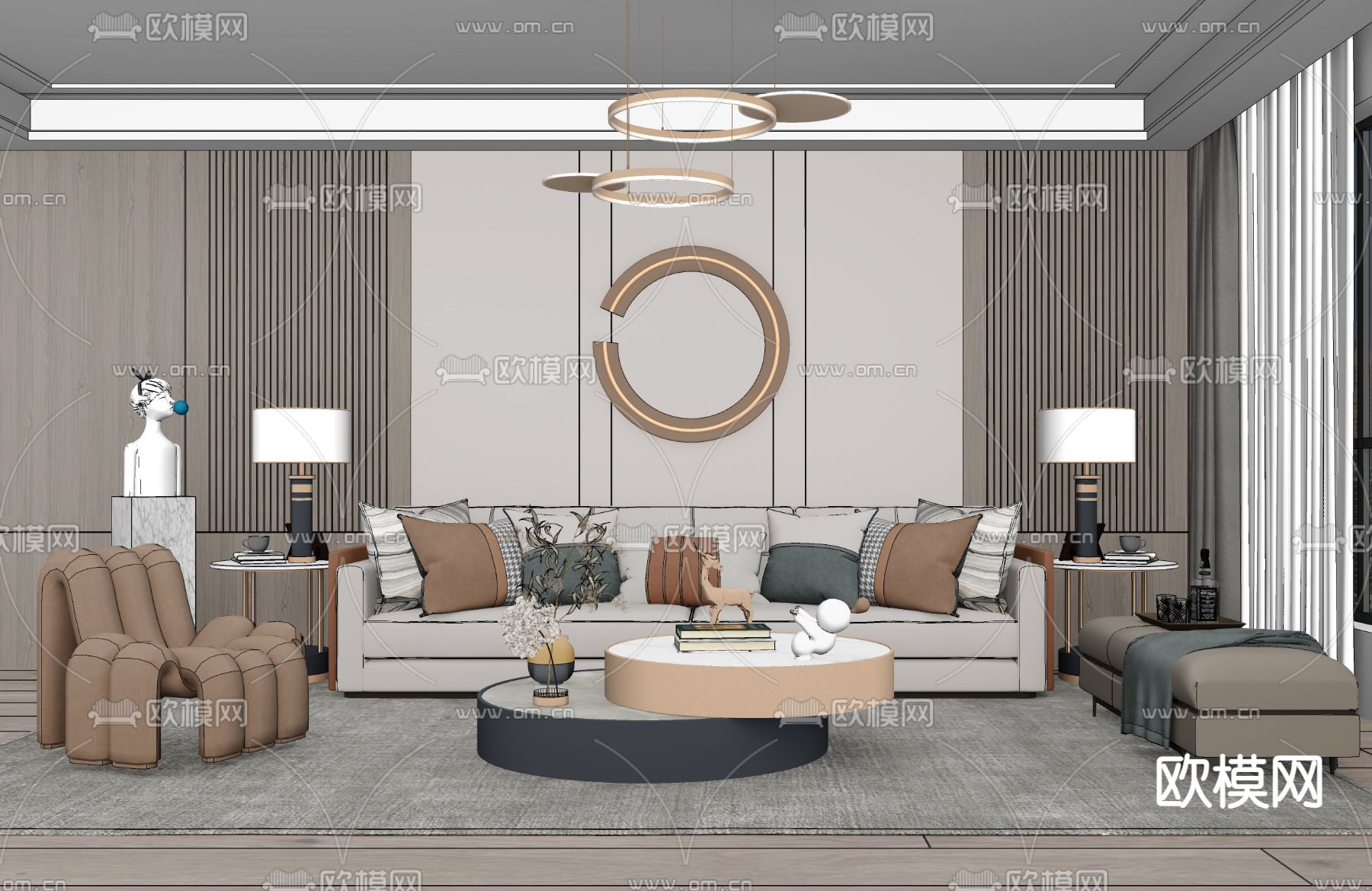 现代客厅su模型下载（渲染图2）