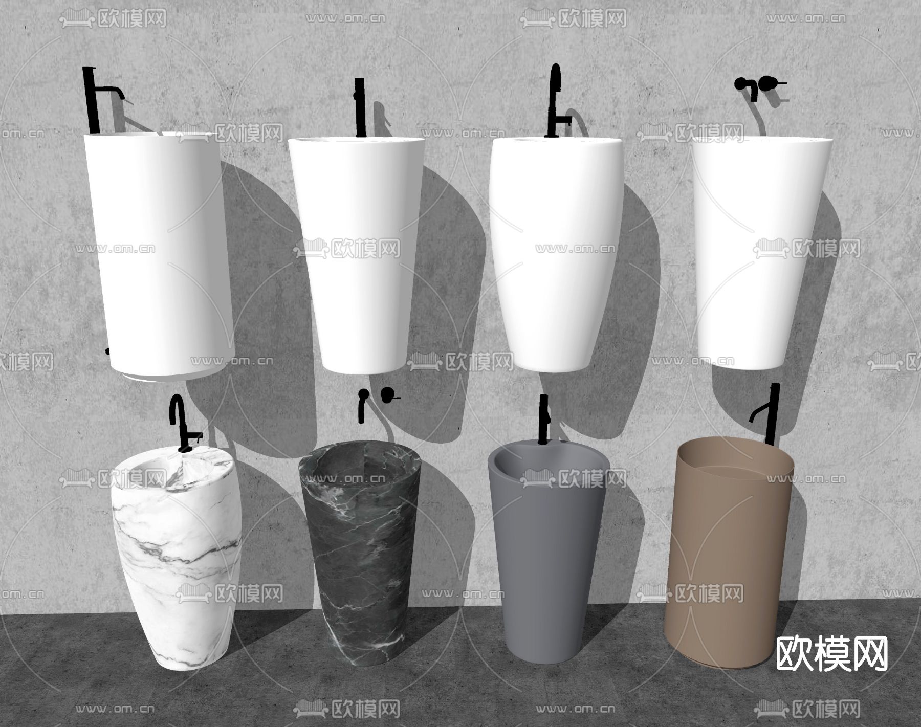 现代洗手台盆su模型下载（渲染图2）