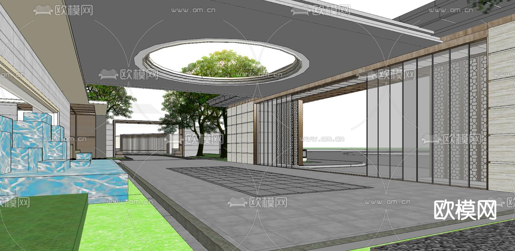 现代景观大门su模型