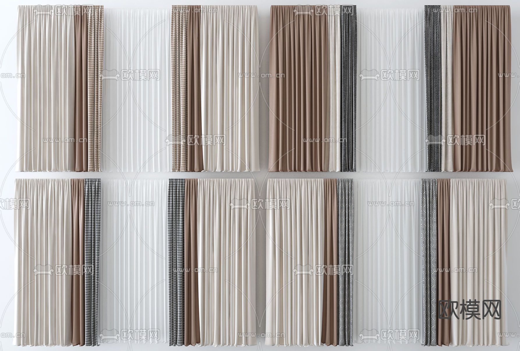 现代布艺窗帘3d模型下载