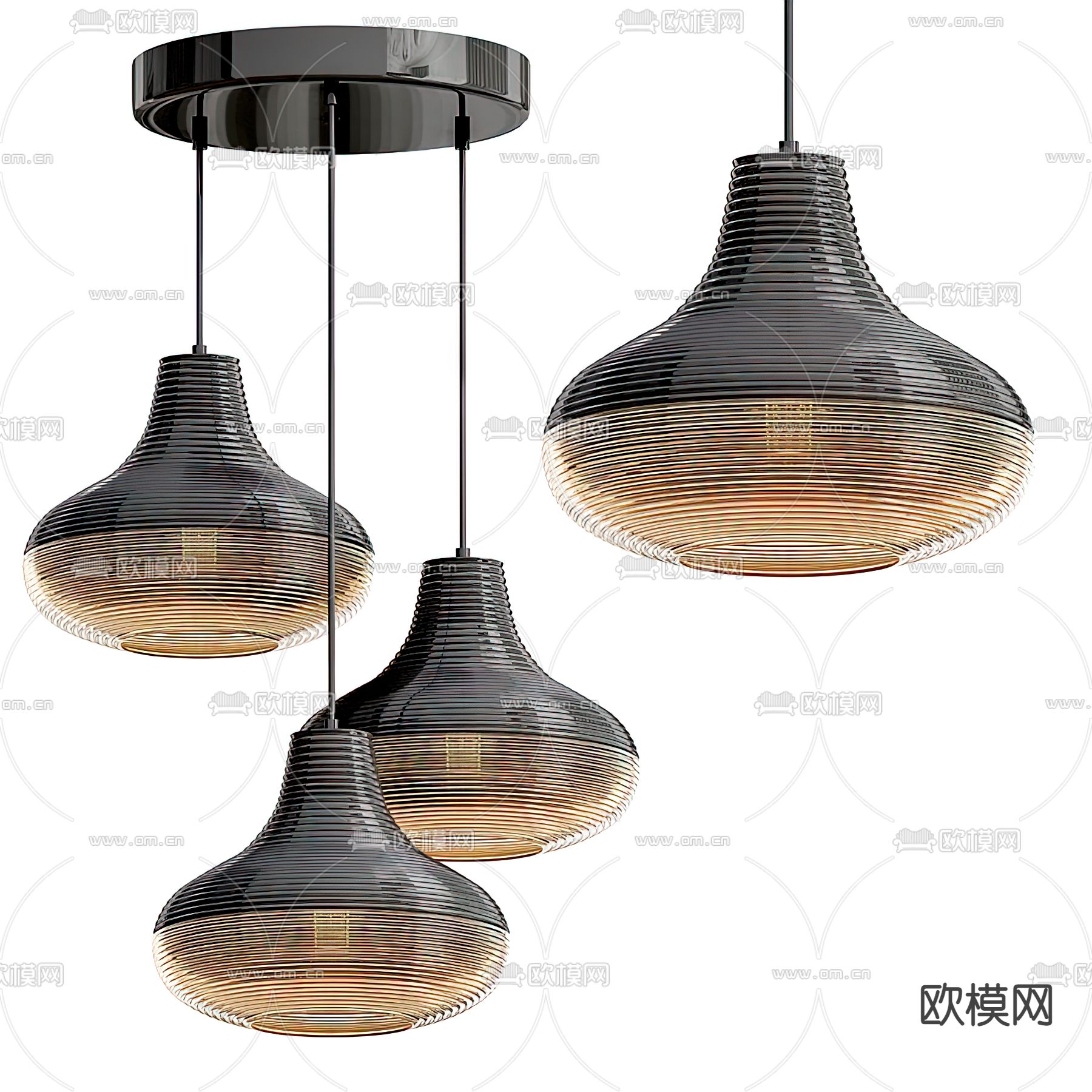 工业风横纹玻璃吊灯3d模型下载