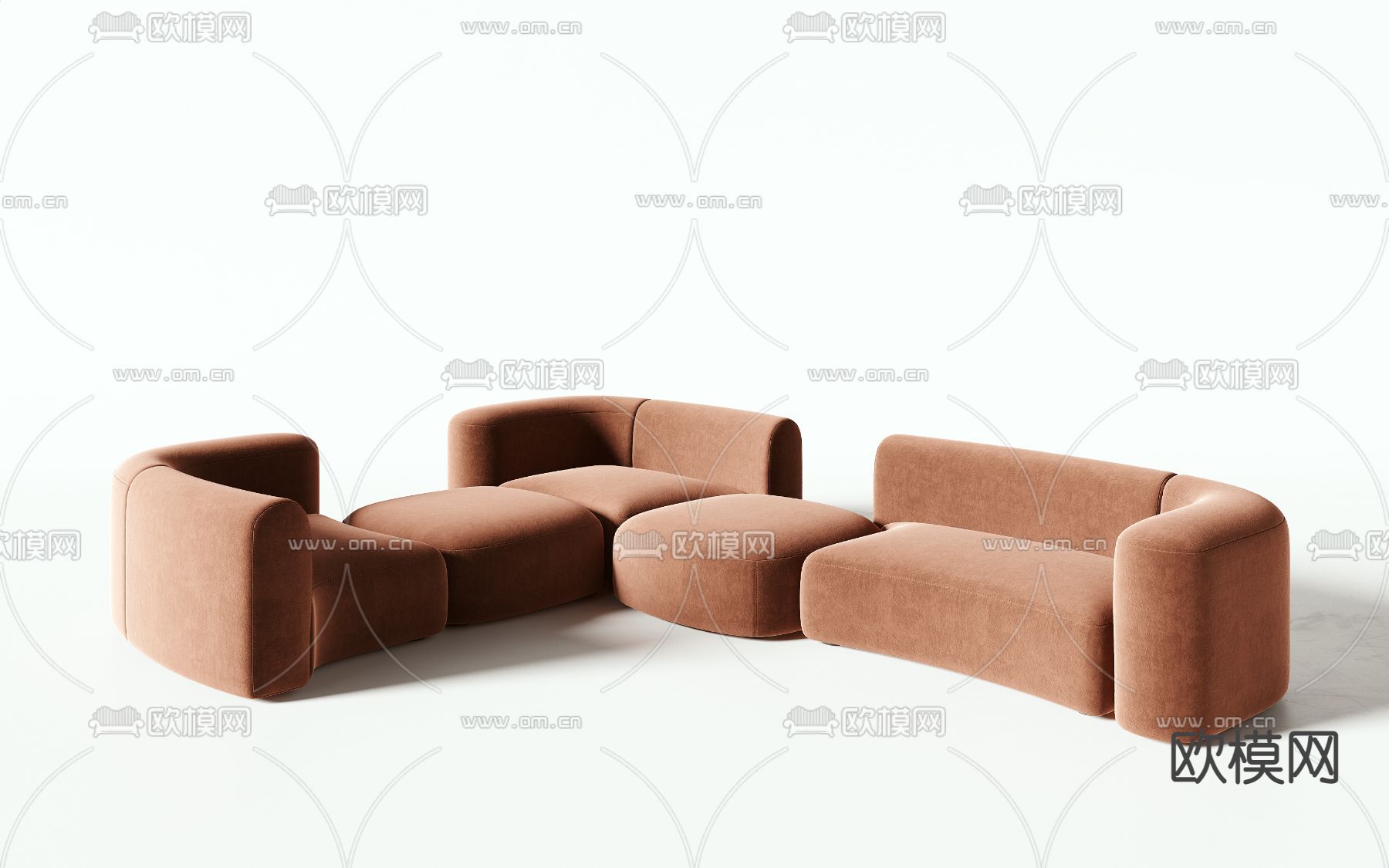 BAXTER 现代绒布转角沙发3d模型下载（渲染图3）