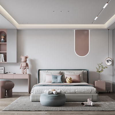  现代女孩房儿童房su模型 