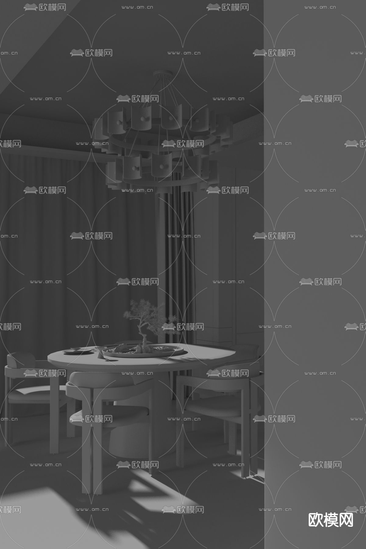 牧笛设计 新中式餐厅3d模型下载（渲染图2）